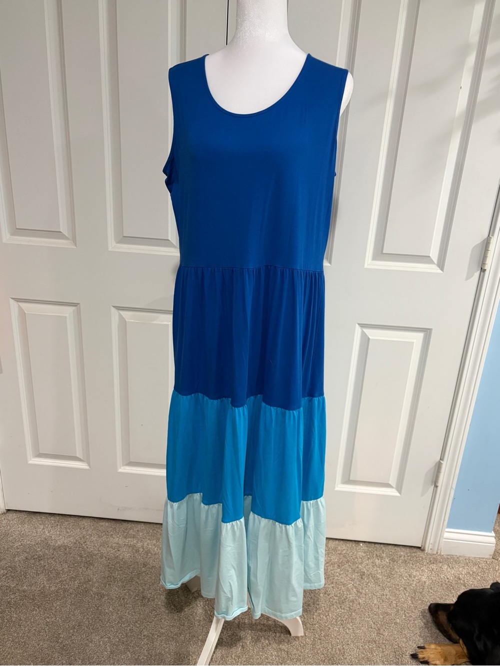 Lands' End Sleeveless Tiered Maxi Dress in Royal, Teal & Light Blue